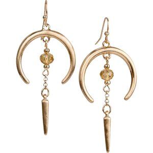 Unique Gold Dangle Earrings with Amber Bead and Crescent Design - 1.75 Inch